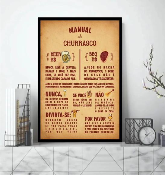 Quadro Decorativo Churrasco Cerveja Carne Frases Com Moldura