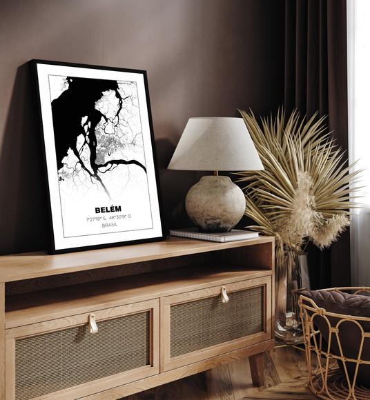 Quadro Decorativo Cidade Belém do Pará Brasil Mapa Moldura