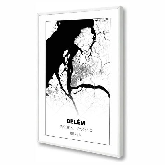 Quadro Decorativo Cidade Belém Pará Brasil Mapa com Moldura