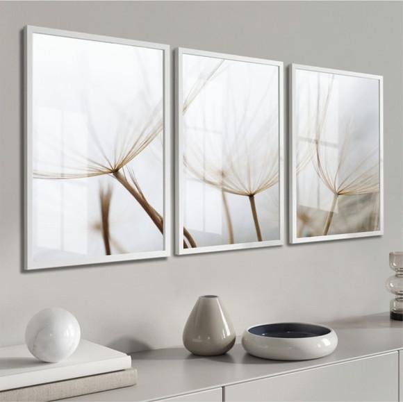 Quadro Decorativo com Moldura e Vidro Dente de Leão Flor