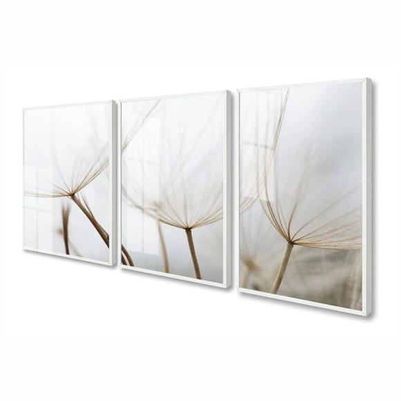 Quadro Decorativo com Moldura e Vidro Dente de Leão Flor
