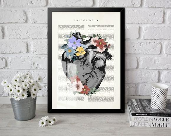 Quadro Decorativo Coração Medicina Anatomia Moldura e Vidro