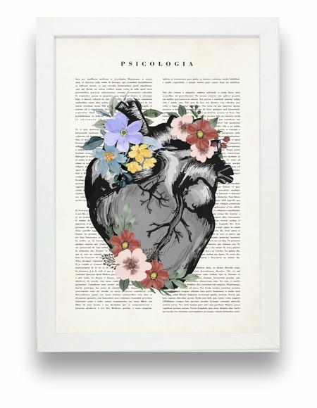 Quadro Decorativo Coração Medicina Flor Com Moldura e Vidro