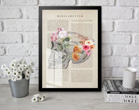 Quadro Decorativo Crânio Anatomia Medicina Com Moldura Vidro