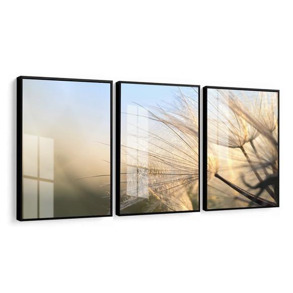 Quadro Decorativo Dente De Leão Para Sala Com Moldura Vidro