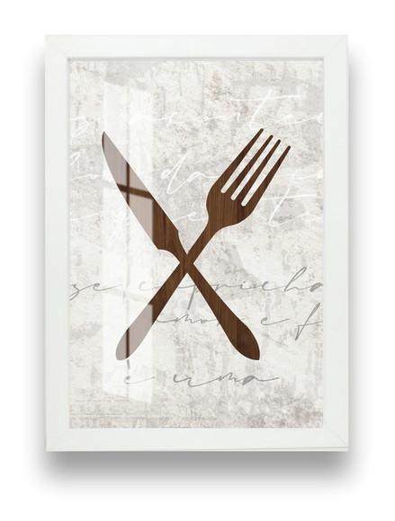Quadro Decorativo Cozinha Retrô Talheres Com Moldura e Vidro