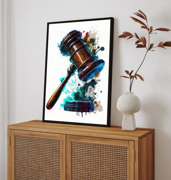 Quadro Decorativo Escritório Advogado Martelo com Moldura