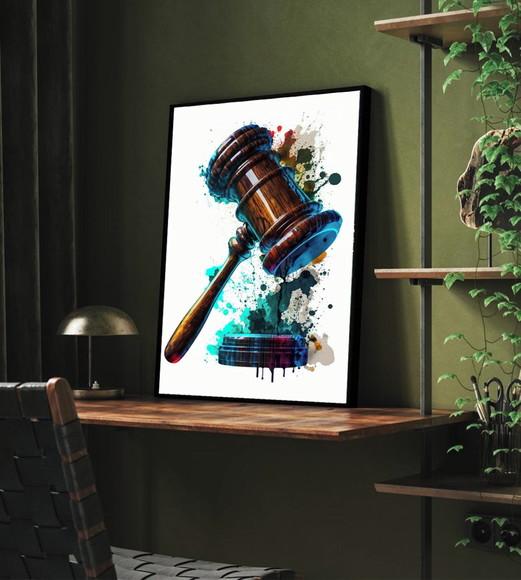 Quadro Decorativo Escritório Advogado Martelo com Moldura