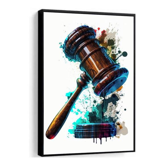 Quadro Decorativo Escritório Advogado Martelo com Moldura