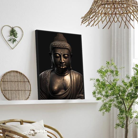 Quadro Decorativo Estátua Buda Meditação Quarto Sala Moldura