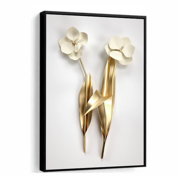 Quadro Decorativo Flor Dourada Para Quarto Sala Com Moldura