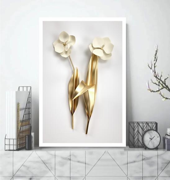 Quadro Decorativo Flor Dourada Para Quarto Sala Com Moldura