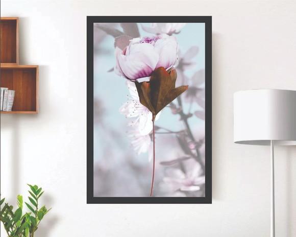 Quadro Decorativo Flor Rosa Para Sala Quarto Com Moldura