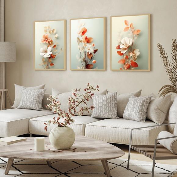 Quadro Decorativo Flores Brancas Moderna com Moldura e Vidro