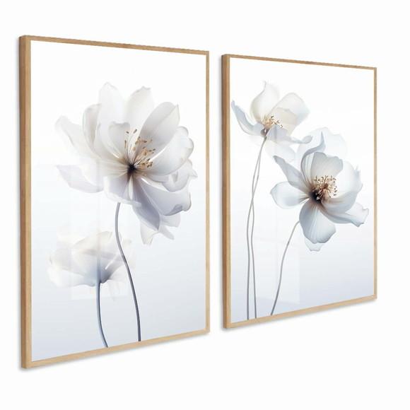 Quadro Decorativo Flores Brancas Sala Quarto Hall com Vidro