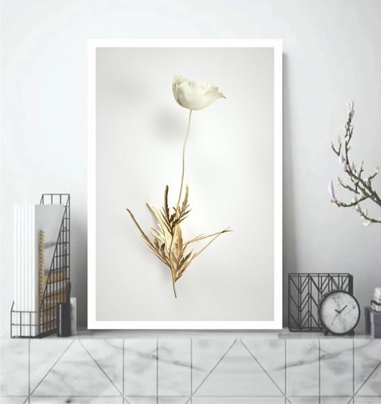 Quadro Decorativo Flores Douradas Para Sala Quarto Moldura