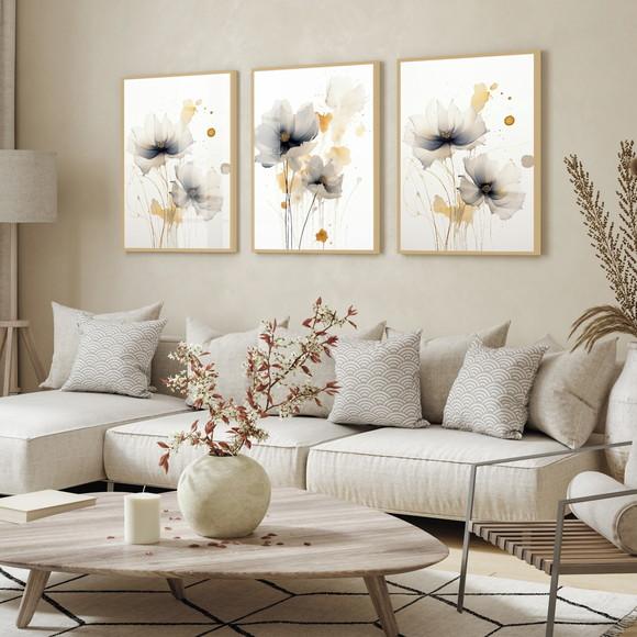 Quadro Decorativo Flores Sala Quarto Luxo com Moldura Vidro