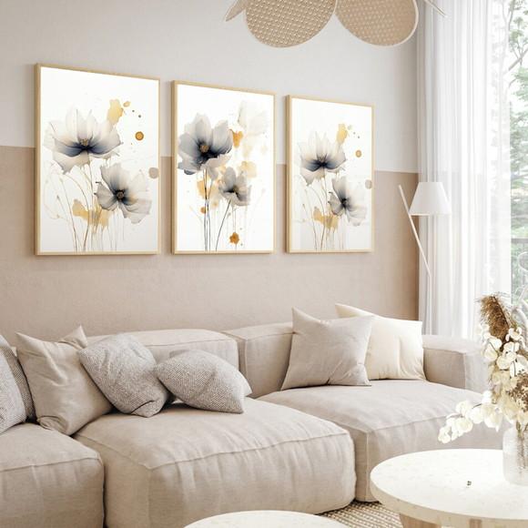 Quadro Decorativo Flores Sala Quarto Luxo com Moldura Vidro