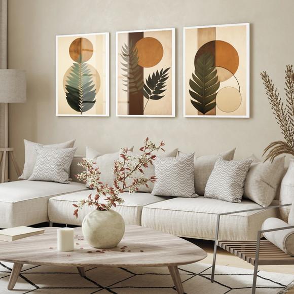 Quadro Decorativo Folhagem Marrom Boho Moderno Moldura Vidro