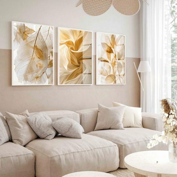 Quadro Decorativo Folhagem Nude Bege Claro com Moldura Vidro