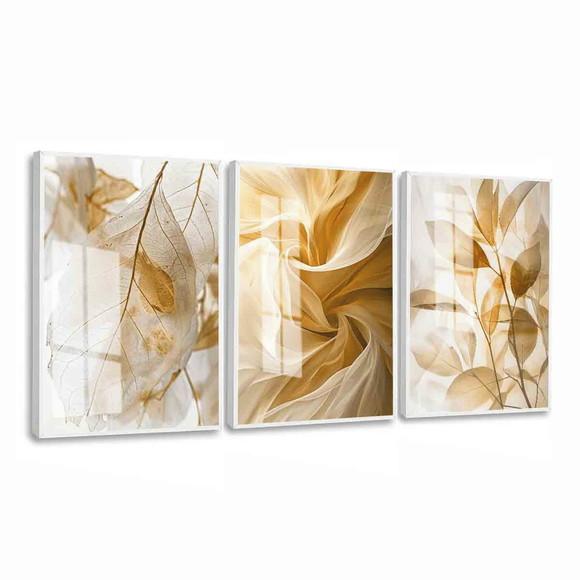 Quadro Decorativo Folhagem Nude Bege Claro com Moldura Vidro