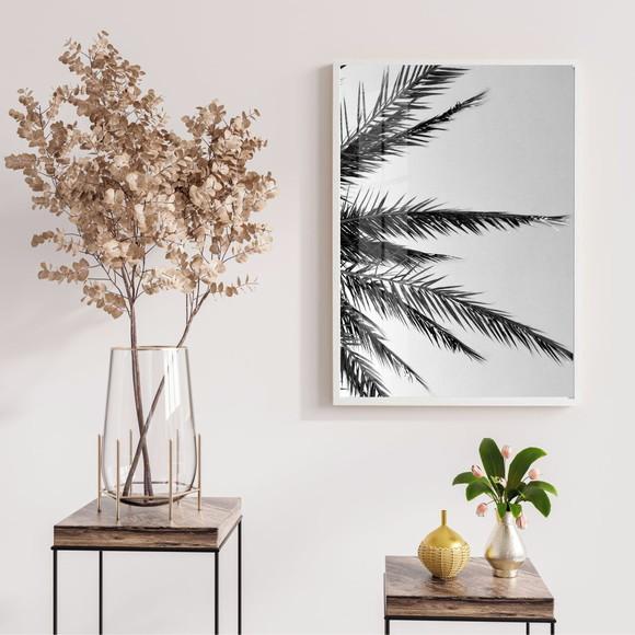 Quadro Decorativo Folhagem Preto e Branco Moldura e Vidro