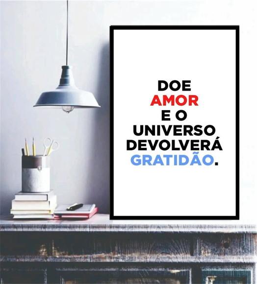 Quadro Decorativo Frase Amor Gratidão Casa Sala Com Moldura
