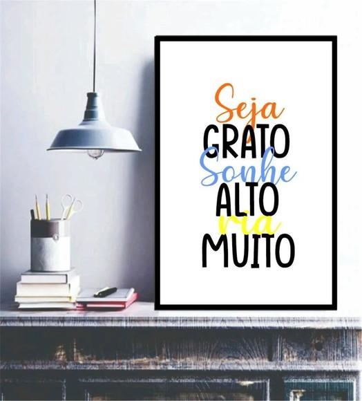Quadro Decorativo Frases Seja Grato Sonhe Alto Casa Moldura