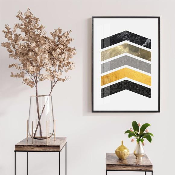 Quadro Decorativo Geométrico Amarelo Abstrato Moldura Vidro