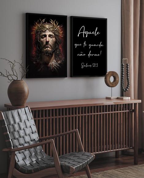 Quadro Decorativo Jesus Cristo Aquele Que Te Guarda Moldura