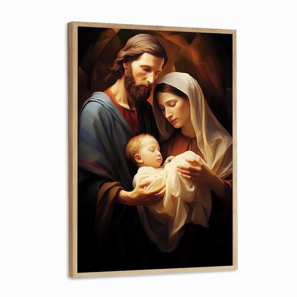 Quadro Decorativo Jesus Maria e Josè Sala Hall Luxo Moldura