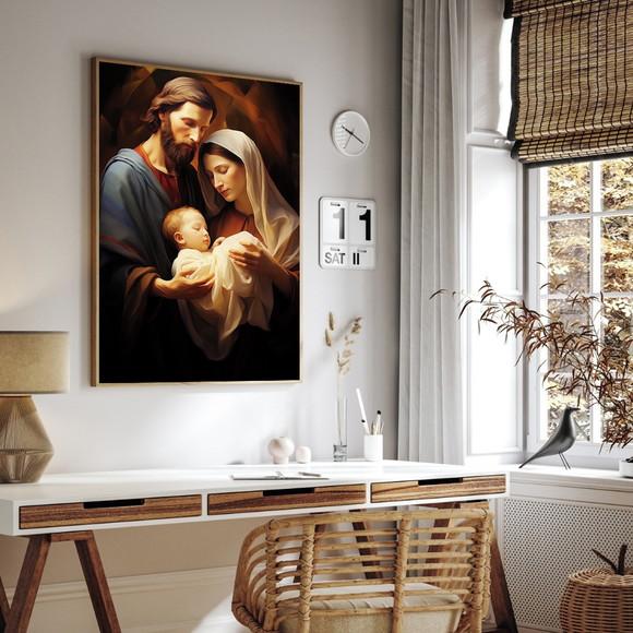 Quadro Decorativo Jesus Maria e Josè Sala Hall Luxo Moldura