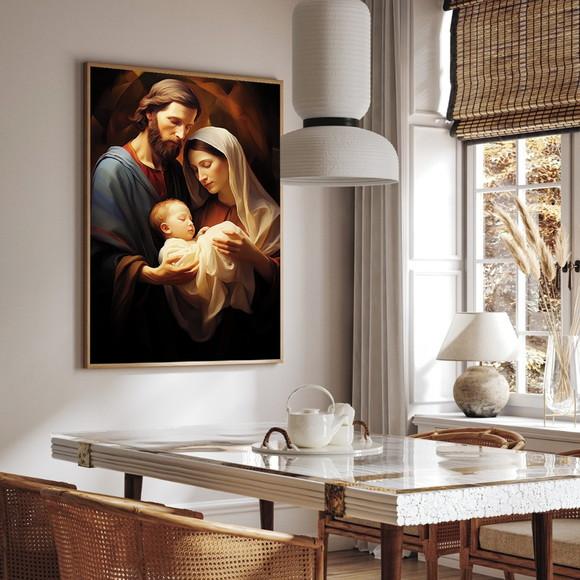 Quadro Decorativo Jesus Maria e Josè Sala Hall Luxo Moldura