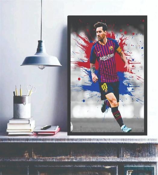 Quadro Decorativo Jogador Futebol Messi Barcelona Moldura