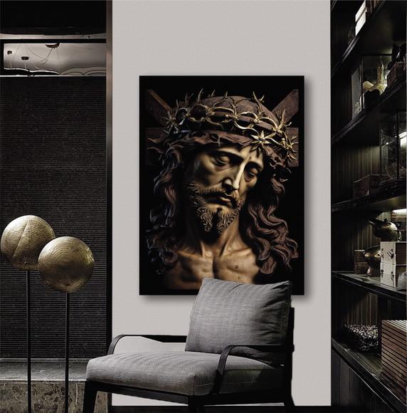Quadro Decorativo Jesus Cristo Coroa de Espinhos com Moldura