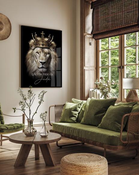 Quadro Decorativo Leão de Judá Jesus Cristo Frases com Vidro