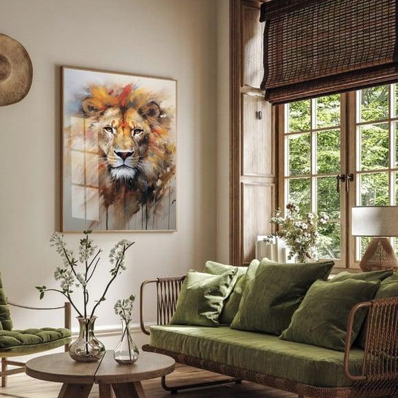 Quadro Decorativo Leão de Judá Moderno Sala Moldura e Vidro