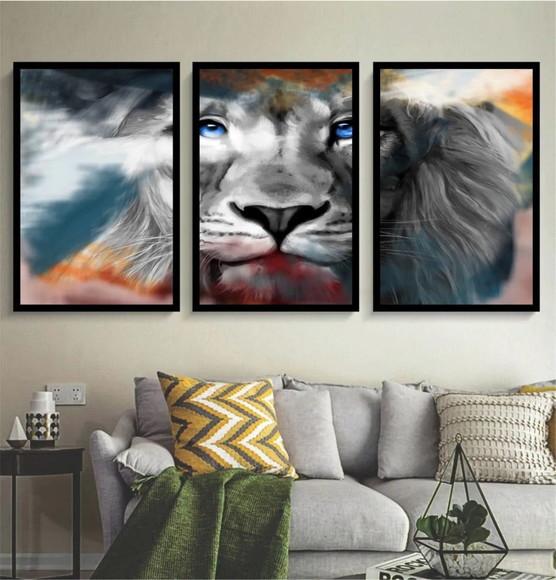 Quadro Decorativo Leão De Judá Para Salas Trio Com Moldura
