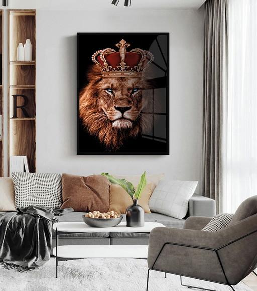Quadro Decorativo Leão de Judá Rei Coroa com Moldura e Vidro