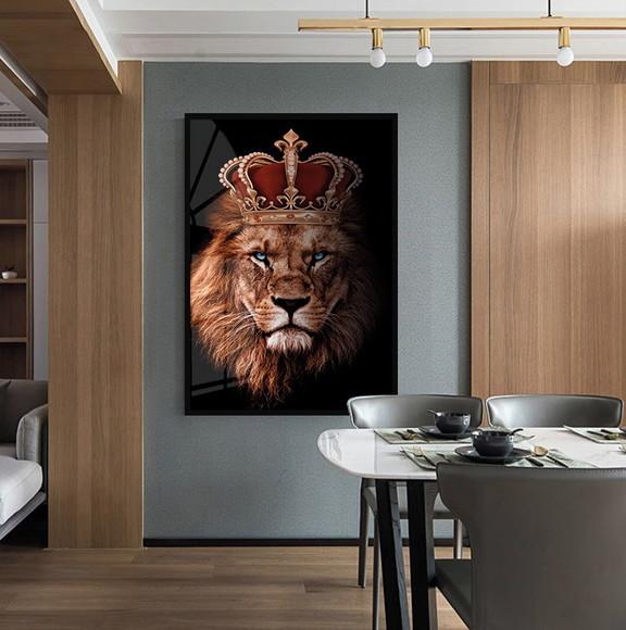 Quadro Decorativo Leão de Judá Rei Coroa com Moldura e Vidro