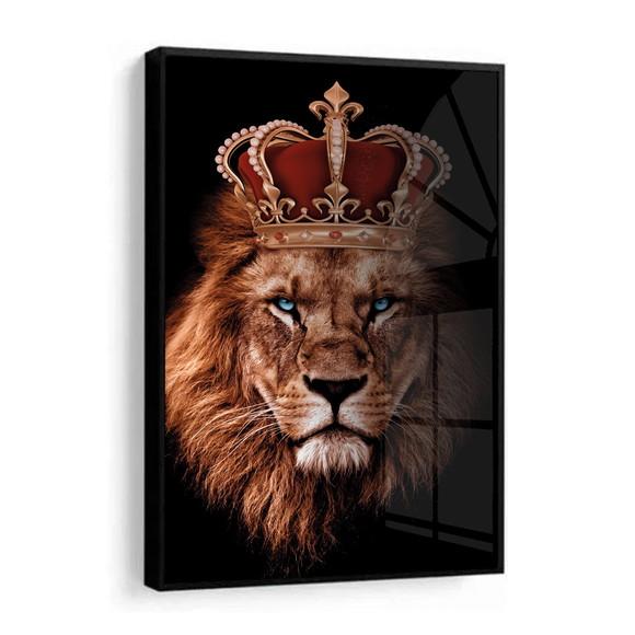 Quadro Decorativo Leão de Judá Rei Coroa com Moldura e Vidro