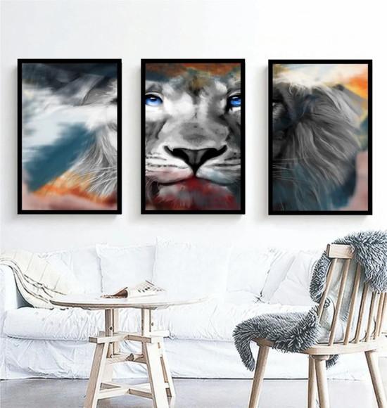 Quadro Decorativo Leão De Judá Para Salas Trio Com Moldura