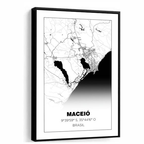 Quadro Decorativo Mapa Alagoas Maceió Nordeste com Moldura