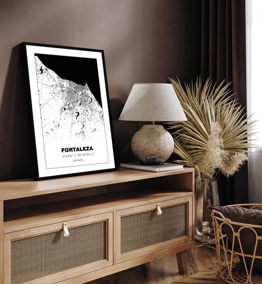 Quadro Decorativo Mapa Fortaleza Ceará Cidades com Moldura
