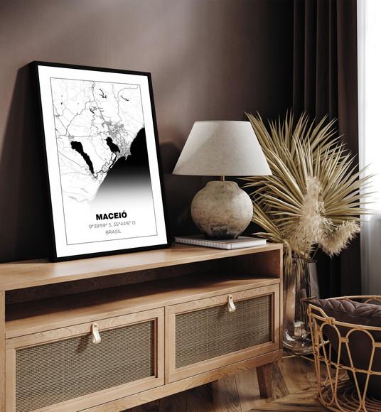 Quadro Decorativo Mapa Alagoas Maceió Nordeste com Moldura