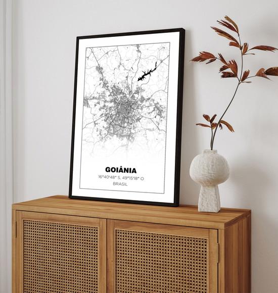 Quadro Decorativo Mapa Goiânia Goiás Preto e Branco Moldura