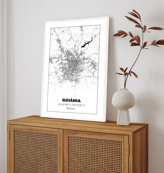 Quadro Decorativo Mapa Goiânia Goiás Preto e Branco Moldura