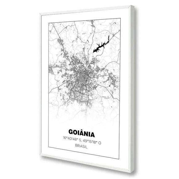 Quadro Decorativo Mapa Goiânia Goiás Preto e Branco Moldura