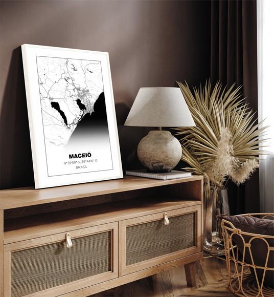Quadro Decorativo Mapa Maceió Alagoas Nordeste com Moldura