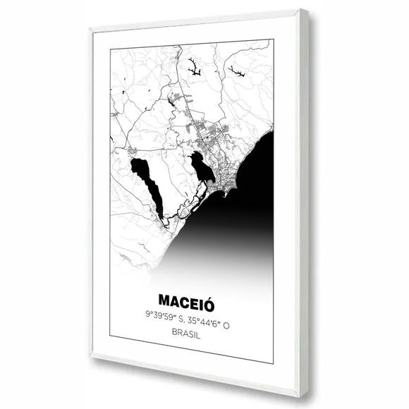 Quadro Decorativo Mapa Maceió Alagoas Nordeste com Moldura
